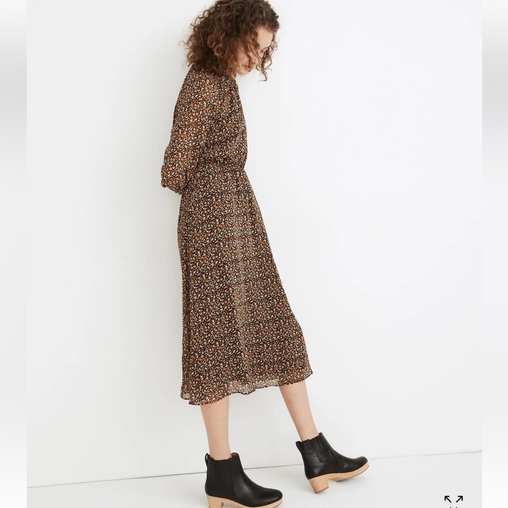 Madewell Brown Floral Long Sleeve Midi with ditsy print